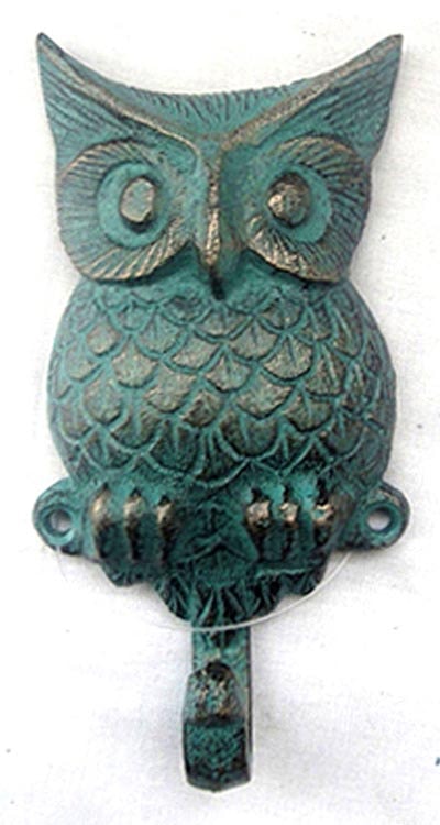 Verdigris Owl Coat Hook - Globe Imports