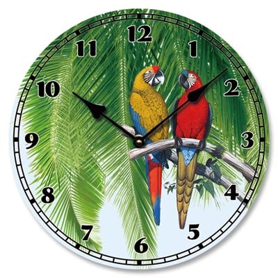 Parrots and Palms Wall Clock - Globe Imports