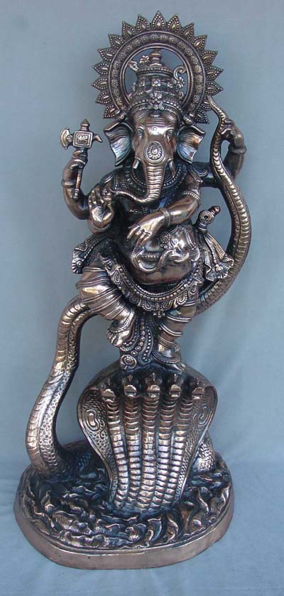 Copper-Colored Metal Cobra Ganesh - Globe Imports