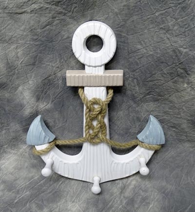 Wood Anchor with Rope with Hooks - Globe Imports