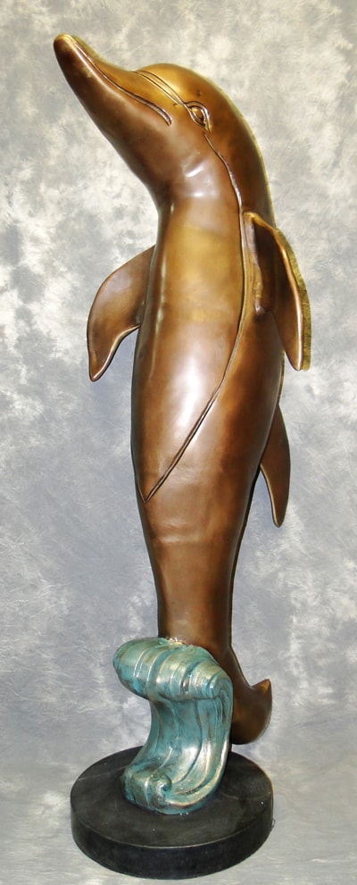 Antique Finish Standing Dolphin Statue - Globe Imports