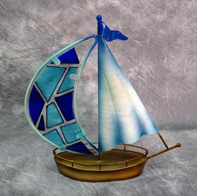 Decorative Metal and Glass Sailboat - Globe Imports