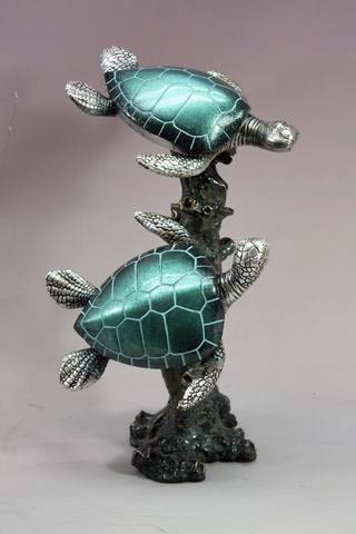 Double Turtles On Coral Figurine - Globe Imports