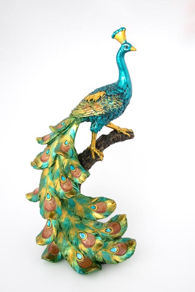 Peacock on Branch Figurine - Globe Imports