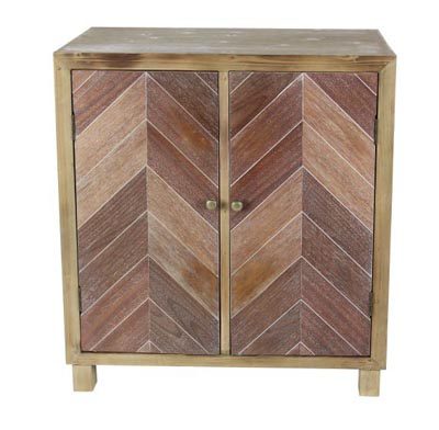 Wooden Herringbone Pattern Cabinet - Globe Imports