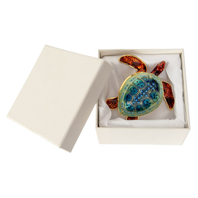 Bejeweled Turtle Shaped Trinket Box with Gift Box - Globe Imports